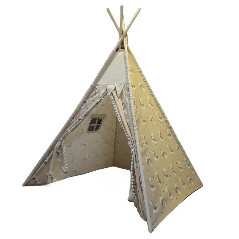 Leinwand Tipi Zelt mit Fenster Haarball Indisches Spiel Tipi Zelt Haus Kinder Baby Tee Pee Spielzeug Zelt für Kinder