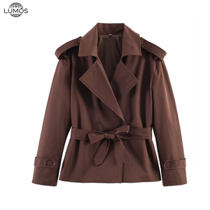 Veste courte ceinturée unie Lumos pour <span class=keywords><strong>femme</strong></span>, style européen et américain, coupe-vent en polyester pour <span class=keywords><strong>femme</strong></span>, logo personnalisé disponible - Product Image 4