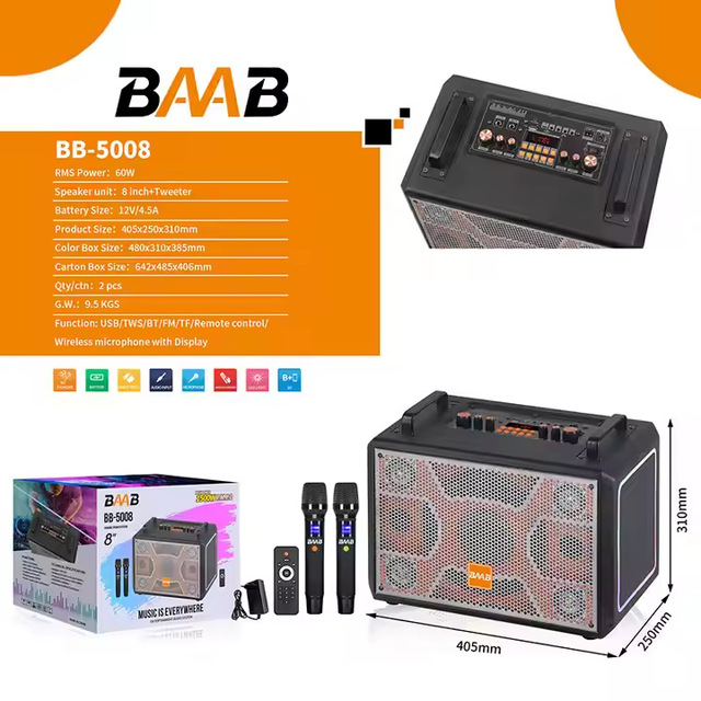 BAAB-5008 8-Inch Desktop Subwoofer Portable Bluetooth Speaker RGB LED Lighting 60W for Home Use for Square Dance Card HIFI Audio