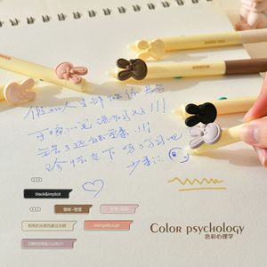 Креативная гелевая ручка с металлическим зажимом в виде кролика, симпатичная мультяшная Студенческая фирменная ручка черного цвета, ширина 0,5 мм, нейтральный цвет, пластик - Product Image 3