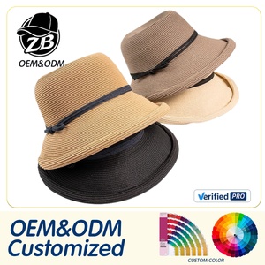 Wholesale Vintage Elegant Foldable Cloche Straw <b>Hat</b> for Women Custom Logo UV Protection Packable <b>Sun</b> Beach Cap with Bow - Product Image 1