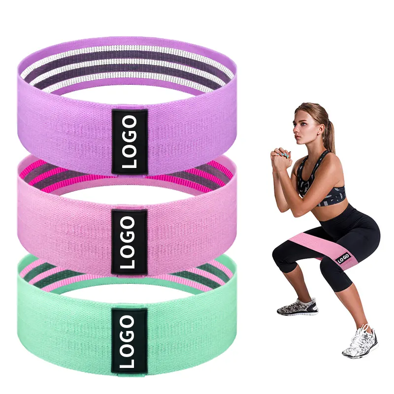 MKAS Custom Logo Yoga Gym Exercise Fitness Elastic Hip wholesale non slip Fabric Booty Resistance Band Set