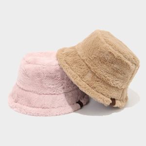 Hot Selling Women Lady Winter Fuzzy Furry Bucket <b>Hat</b> with Custom Logo Vegan Suede Leather Label - Product Image 3