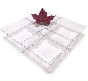 Plastic 4-Compartment Tray Clear Appetizer Plates Square Dessert Plate