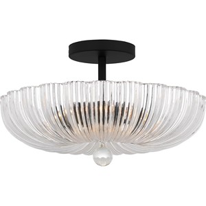 Lámpara de Techo Semi-Pendiente Industrial Moderna de Metal Negro y Cristal con Pétalos Ámbar, Iluminación Elegante para Hotel, Comedor, Espacio Abierto - Product Image 3