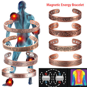 Magnetic Bracelet Copper Alloy Flower Design Antique Red Brushed Finish Unisex Jewelry Gift - Product Image 5