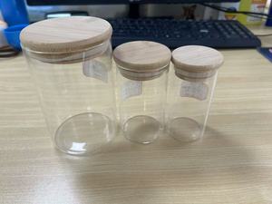 Frasco redondo de borosilicato de buena calidad para alimentos, <span class=keywords><strong>cereales</strong></span>, aperitivos, especias, almacenamiento, tarro de vidrio con tapa de Bambú - Product Image 2