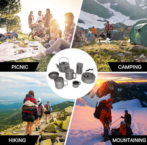 Ultralight Titanium <b>Camping</b> Travel Cookware Set Outdoor Backpacking Pot <b>Kettle</b> Mug Bowl Cooking Set - Product Image 2
