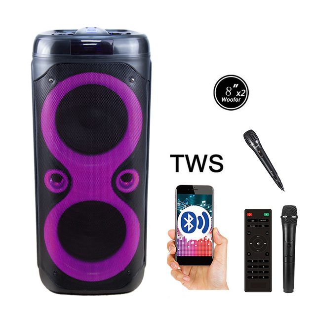 Party Rocker TWS 2X8 Inch Led Light Trolley Karaoke Portable DJ Bass party box 110 Party Speaker Big Blue Tooth Partyboom