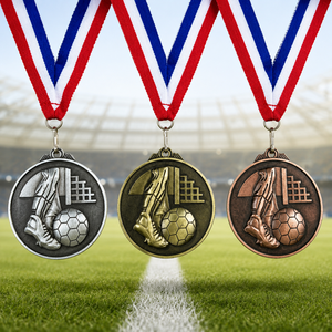 Medallas de Fútbol Personalizadas con Logotipo, Medallas Deportivas de Aleación de Zinc al por Mayor, Medalla de Fútbol con Cinta para Torneos de Clubes, de Fábrica - Product Image 1