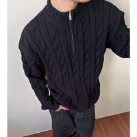 Pull d'hiver pour homme à demi-zip, coupe ample, toucher premium, design rétro en maille torsadée, tricoté en laine épaisse, polyvalent