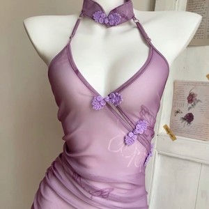 Sexy lingerie, see-through ancient style small breast strap uniform, pure and seductive purple cheongsam dress wholesale - Product Image 1