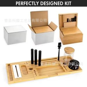Caja de Almacenamiento de Bambú con Tapa Abatible, Organizador de Herramientas para Tabaco de Doble Capa con Compartimentos para Uso en Escritorio - Product Image 2