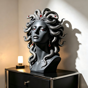 Scultura Personalizzata BZY del <span class=keywords><strong>Busto</strong></span> di Medusa, <span class=keywords><strong>Statua</strong></span> in Resina Nera Opaca per Interni ed Esterni, Decorazione Gotica per Showroom, Piazze, Casa - Product Image 2