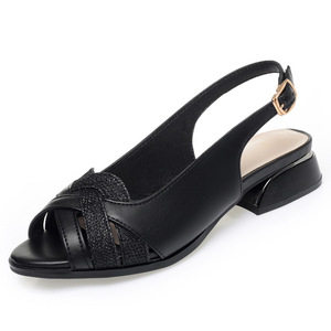 Sandales Xuanhui à talon bas de 3 cm en cuir de vachette véritable avec liseré métallique et bride croisée, effet scintillant, pour femme – Nouveauté très prisée - Product Image 4