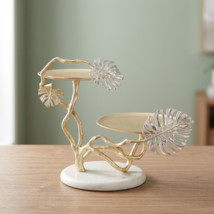 Modern Graceful Metal 2 Tier Cake <b>Stand</b> With Monstera Leaves Design For Decoration - Product Image 2