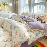 Luxe nouveau coton mousse Jacquard imprimé frais comme doux et confortable ensemble de draps de lit quatre pièces feuilles imprimé couverture ensembles de literie
