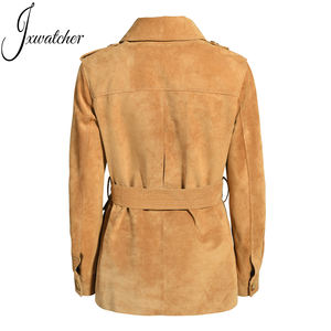 فاخر جلد الخراف الحقيقي جلد بومبر سترة راكب الدراجة النارية حزام اتجاه جديد أزياء تناسب ضئيلة مخصص لينة جلد الغزال الأصلي سترة النساء - Product Image 2