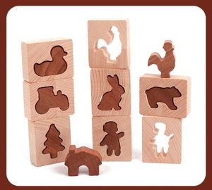 Cubes d'empilage en bois de hêtre naturel Montessori, 24 pièces, blocs d'apprentissage et de correspondance en bois pour enfants - Product Image 3