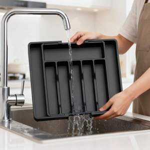 Organisateur de tiroir à couverts en plastique réglable et extensible pour la cuisine - Product Image 4