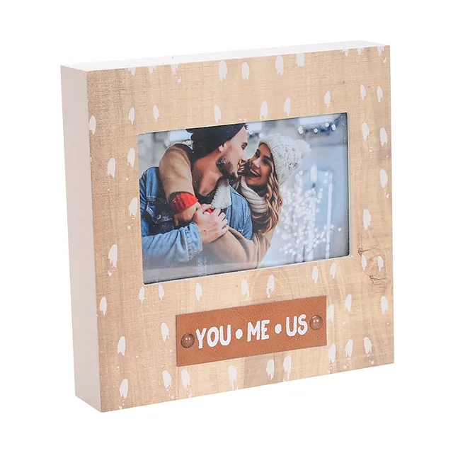 8''x8'' Photo Block Paper Mounted 4''x6'' photo leather embellishment Wood Love Picture Frame for