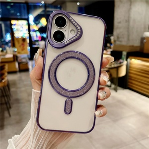 Diamond Electroplated Bright Magnetic Phone Case for iPhone 16 15 14 13 12 Pro Max <b>PC</b> Shockproof Case for <b>Wireless</b> Charging - Product Image 5