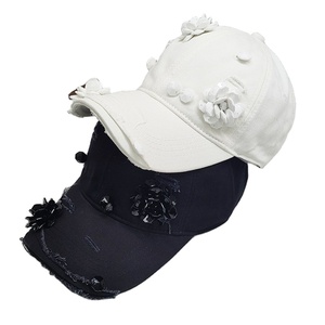 Ultima moda aggiornata donna donna donna nero bianco lavato fiori di strass berretto da Baseball denim cappello da sole papà cappelli da camionista - Product Image 1