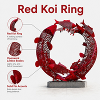 Sculpture circulaire en acier thermolaqué rouge en forme de poisson, art métallique, motif Koi, structure en treillis, statue d'extérieur pour place publique, fabrication sur mesure