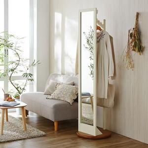 Porte-manteau rotatif pliable en bois massif avec miroirs de maquillage/essayage pour chambre, salon et salle de bain - Product Image 3