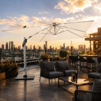 Parasol de terrasse déporté 4M², nervures en aluminium 20*30*1.2mm, double ventilation supérieure, auvent en acrylique 250g enduit PA