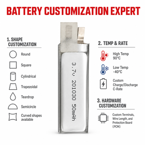 Batterie polymère en pochette personnalisée OEM ODM 201030 201020 50mAh 45mAh pour moniteur médical, compteur intelligent, brosse à dents connectée, <span class=keywords><strong>tracker</strong></span> - Product Image 1