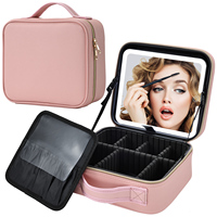Sac à cosmétiques personnalisé avec logo, miroir LED, 3 couleurs de lumière, grande capacité, organiseur de maquillage, trousse de toilette de voyage, boîte de rangement de beauté