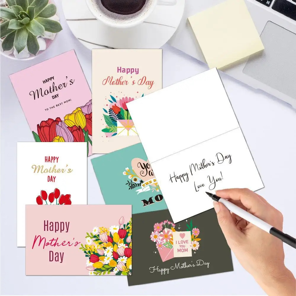 การออกแบบกระดาษอาร์ตบัตรของขวัญวันแม่อวยพรการ์ดพับการ์ดสุขสันต์วันแม่พร้อมซองจดหมายขายส่ง