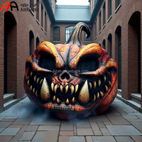 Grande tête de citrouille gonflable géante, monstre de citrouille gonflable avec des dents pointues, décoration gonflable d'Halloween pour la cour