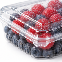 Boîte à fruits rouges jetable en PET de 500 ml, transparente, pour myrtilles, avec couvercle, qualité alimentaire, recyclable, vente en gros