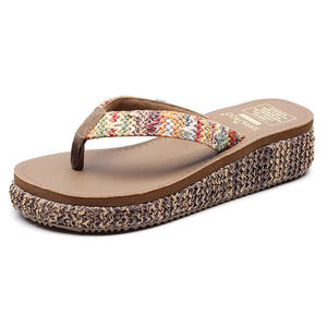 Sandales compensées en raphia pour femme, talon moyen 3-5 cm, style plage, motif ethnique, dessus en similicuir, fermeture à boucle, semelle épaisse - Product Image 3
