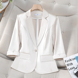 Women's Blazer Summer 2025 Acetate Satin Professional Suit Jacket Thin Breathable Solid Color Buttons Size S - Product Image 1