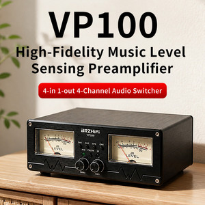 BRZHIFI VP100 High-Fidelity Audio Preamplifier 4 in 1 Out RCA Audio Switcher With <strong>VU</strong> Meter Remote Control Audio Distributor - Product Image 1