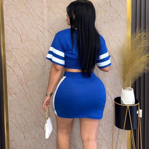 Set di gonna in tre pezzi Casual Casual sportivo estivo con maglietta Crop Top e Top a tubo e minigonna a tubino - Product Image 3