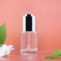 Flacon en verre HOPECK droit et rond de 30/50/100 ml pour huile essentielle/sérum avec pipette compte-gouttes à bouton poussoir en aluminium doré/argenté 18/415
