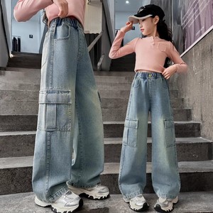 Pantaloni Casual Lunghi per Ragazze 2-10 Anni, <span class=keywords><strong>Jeans</strong></span> a Vita Elastica, Gamba Larga, Pantaloni in Denim per Bambine - Product Image 2