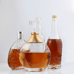 Riutilizzabile unico 250 Ml 500 Ml piatto rotondo bottiglia di liquore di vetro con tappo di sughero per vino <span class=keywords><strong>whisky</strong></span> decanter - Product Image 5