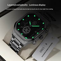 Montre carrée pour homme, chronographe, affichage de la date, aiguilles lumineuses, style décontracté, modèle CX-904, Guangdong, pour la vente en gros