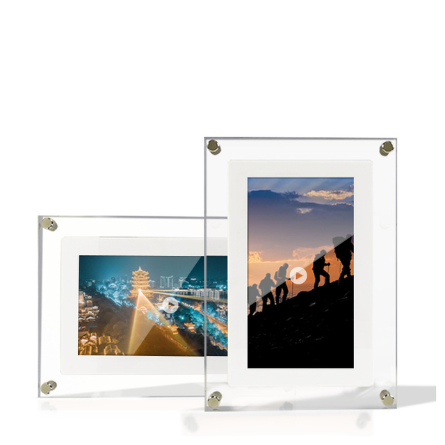 X605 Wholesale 4 5 7 10 Inch Art Nft Video Infinite Object Transparent Acrylic Digital Photo Picture Frame Automatic Rotation
