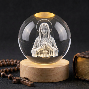 Boule de cristal gravée au laser 3D, Vierge Marie, lampe de nuit pour la décoration de la maison catholique, cadeaux de la Sainte Mère pour le baptême, la confirmation - Product Image 1