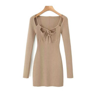 Nouvelle Arrivée Corée du Sud Dongdaemun – Robe Mini Fourreau Longue en Maille Élégante, Ajustée, à Lacets et Découpes, Col Halter, pour l'Automne