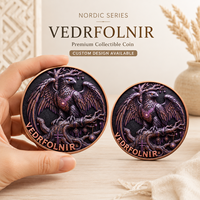 Pièce de monnaie en cuivre pur 999 de 5 oz, colorée, en relief, série animale mythologie nordique, croix, édition UV, pièce de monnaie en cuivre pour collectionneur
