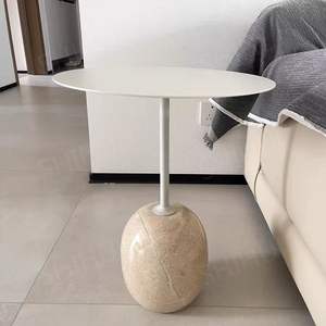 SH STONE personalizado acero al carbono Top Crema <span class=keywords><strong>Marfil</strong></span> base de mármol mesa auxiliar Estilo nórdico moderno para sofá balcón sala de estar - Product Image 2