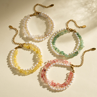 Bracelets tendance de luxe vintage en acier inoxydable 316L plaqué or 18 carats avec perles d'eau douce naturelles et pierres irrégulières en forme de bonbons – Cadeau