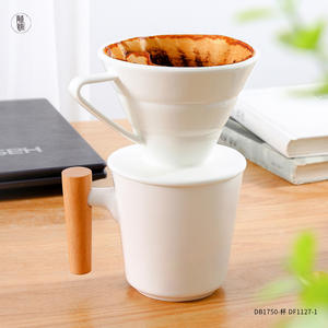 แก้วกาแฟเซรามิก TaoYuan พร้อมด้ามจับไม้ แก้วกรองกาแฟพอร์ซเลนสีขาว สำหรับใช้ในบ้าน - Product Image 5
